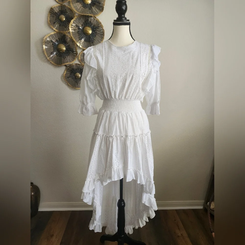 Misa Los Angeles High Low White Eyelet Dress Xs
